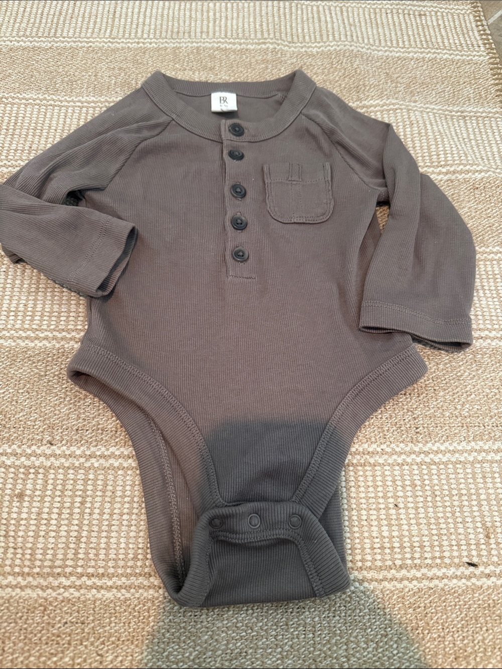 Banana Republic Kids Dark Brown Ribbed Long-Sleeve Henley Bodysuit
